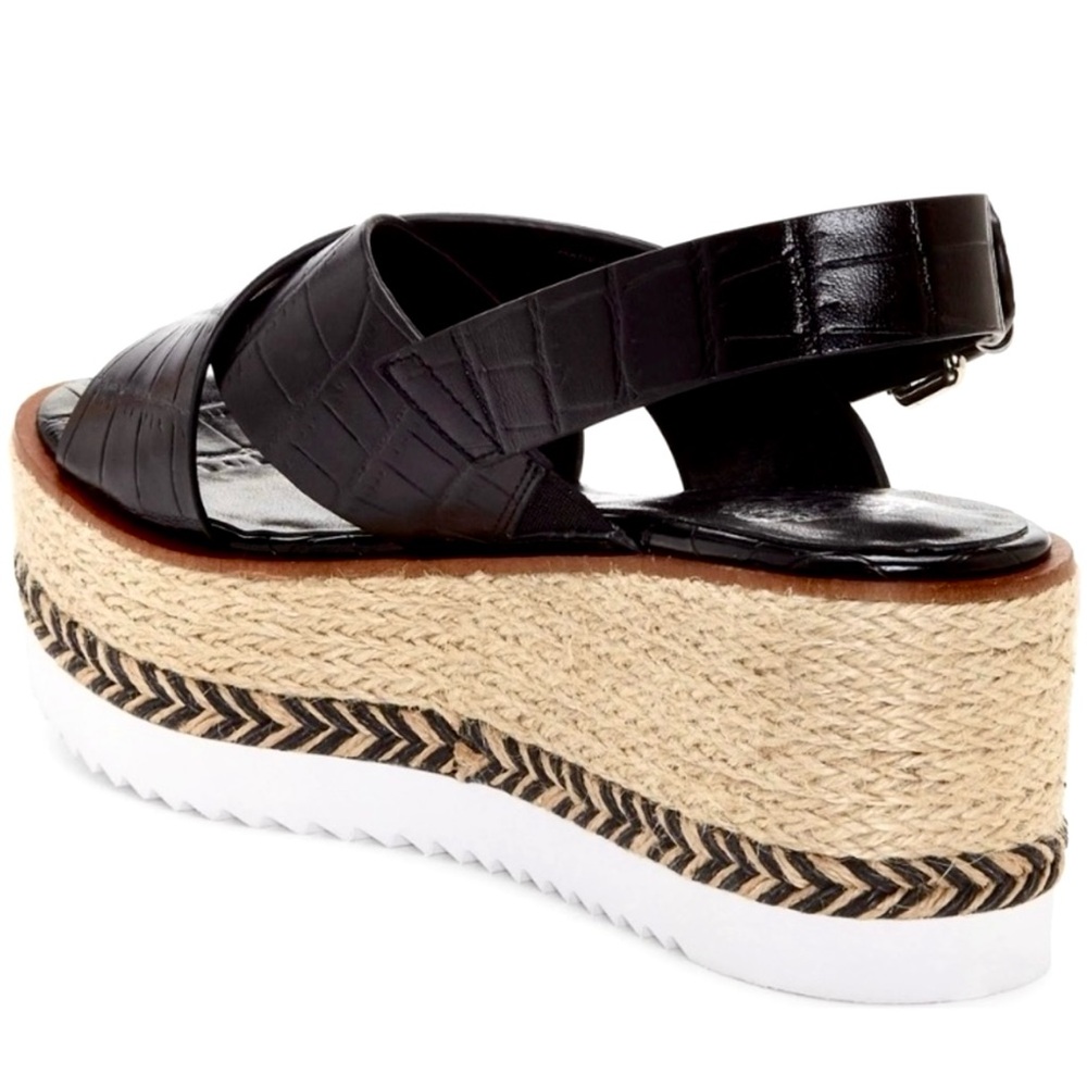 Vince Camuto Marietter Genuine Croc Embossed Leather Wedge Slingback Sandals Sz8 - Picture 3 of 14